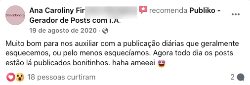 Depoimento com nome parcialmente anonimizado sobre publicação diária