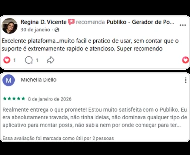 Regina e Michella relatam facilidade de uso, suporte atencioso e ajuda para começar a criar posts.