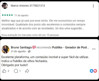 Marco Antonio e Bruno Santiago comentam a economia de tempo, a qualidade dos posts e a facilidade de usar a Publiko.